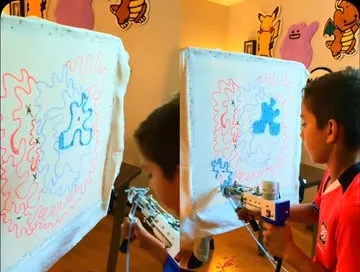 Des enfants tuftent leur toile en atelier